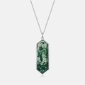 Silver necklace with hexagonal green moss agate pendant on a minimalist chain - 925 Silver / Thick Silver White Gold