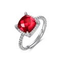 S925 Silberring mit quadratischem Rubin und gedrehtem Seil-Design am Band - Einstellbar Offen / Roter Mosambik-Granat (Silbernes Band)