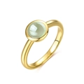 Anello minimalista in argento S925 placcato oro 10K con gemma rotonda verde chiaro - US 6 / Prehnite