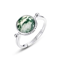 Adjustable S925 sterling silver ring featuring a natural green moss agate stone - Adjustable Open / Green Moss