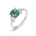 Minimalistischer S925 Silber Moosachat Ring mit quadratischem grünem Edelstein und Zirkon-Blättern - Dick Platiniert Quadratischer Stil (R005990-L) / Einstellbar Offen