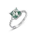Geometric S925 silver ring with square moss agate stone and adjustable open band - Adjustable HK12# / Thick Silver White Gold (Square Main Stone)
