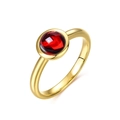Anello in argento S925 placcato oro 10K con gemma rossa taglio cabochon tondo - US 6 / Granato Rosso del Mozambico