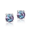Boucles d'oreilles en argent S925 avec pierres alexandrite rondes bleu-violet - Argent 925 / Alexandrite (Ronde)