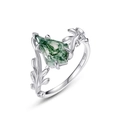 S925 zilveren ring met vlieger-vormige groene mosagaat en olijfboomtak ontwerp - US6# / Zilver