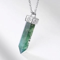Collana con pendente esagonale in agata muschiata naturale e incisioni floreali in argento - Argento 925 / Solo Pendente (Senza Catena)