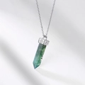Collana con ciondolo esagonale in agata muschiata naturale con cappuccio floreale argento - Argento 925 / Con Catena