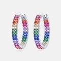 Zilveren oorringen met dubbele rijen veelkleurige zirkonia steentjes in regenboogstijl - 925 zilver / Dik Zilver Wit Goud