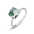 Anello regolabile in argento 925 con una pietra di agata muschiata verde quadrata - Regolabile HK12# / Oro Bianco Argento Spesso (Pietra Principale 8*8mm)