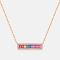 Rose gold necklace with a rectangular bar pendant featuring rainbow gradient gemstones - 925 Silver / Rose Gold