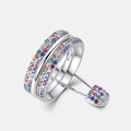 Double-layer S925 silver ring with rainbow cubic zirconia and a safety pin pendant - US 6# / Thick Silver White Gold