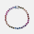 Bracelet tennis cœur arc-en-ciel en zircon avec finition argent S925 et double fermoir - Style Cœur Coloré (18.5cm)