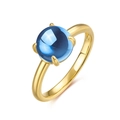 Luxurious S925 silver ring in gold finish with a large blue cabochon zircon stone - US7 / Blue