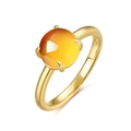 Elegant 18K gold plated S925 silver ring with a large orange round cabochon zircon - US7 / Yellow