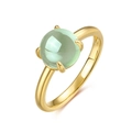 Elegant gold-plated S925 silver ring featuring a round green cabochon gemstone inlay - US7 / Purple