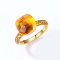Luxurious S925 silver ring featuring a large square yellow faceted gemstone and pavé settings - Synthetic Citrine
