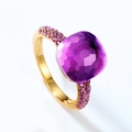 Luxurious S925 sterling silver ring with large purple faceted gemstone and gold finish - US6# / Synthetic Amethyst