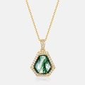 Golden hexagon moss agate pendant necklace with pavé stones and O-chain for women - Pendant Only (Without Chain) / 925 Silver / Gold
