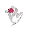 S925 zilveren ring met grote ovale robijn en pavé gezette witte zirkoon in uniek design - Verstelbaar HK12# / In het lab gekweekte robijn