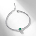 Vintage emerald-cut lab-grown green gemstone tennis bracelet in S925 sterling silver setting - 925 Silver / Lab-Grown Emerald (Round 5mm Main Stone)