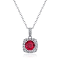 Collana in argento S925 con pendente in rubino quadrato e contorno di diamanti bianchi - Argento 925 / Rubino Creato in Laboratorio (Pietra Principale Tonda 6,5 mm)