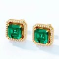 S925 Sterling Silber Smaragd Ohrstecker mit Halo-Zirkonia und Goldbeschichtung - 925er Silber / 10K Vergoldet (8*8mm Hauptstein)
