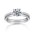 Classic S925 sterling silver moissanite engagement ring with four-prong round cut stone - US 6 (With GRA Moissanite Certificate) / Thick Silver White Gold (6.5mm Round Main Stone) RG019554
