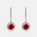 Pigeon blood ruby halo drop earrings in S925 sterling silver with sparkling zircon - 925 Silver / Lab-Created Ruby (Main Stone Round 6.5mm)