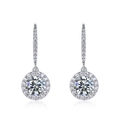 Classic S925 silver halo drop earrings with round cut ruby and french hook - 925 Silver / Moissanite (6.5mm Round, with GRA Certificate)