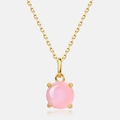 Elegant gold necklace with a round pink cabochon gemstone pendant and 4-prong setting - Pendant With Chain / 10K Gold + Electrophoretic Lacquer / Gold - Synthetic Pink Crystal