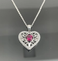 Pendentif cœur Arbre de Vie en argent S925 avec une pierre rouge et diamants - Argent 925 / Rubis de laboratoire