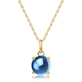 Minimalist S925 silver necklace with blue round cabochon gemstone and gold claw setting - Pendant With Chain / 10K Gold + Electrophoretic Lacquer / Gold - Synthetic Blue Crystal