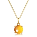 S925 silver necklace with golden chain featuring a round orange gemstone in 4-prong setting - Pendant With Chain / 10K Gold + Electrophoretic Lacquer / Gold - Synthetic Yellow Crystal