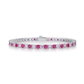 S925 silver tennis bracelet featuring alternating pink and white round gemstones - 925 Silver / Lab-Grown Ruby Bracelet (BR021537)