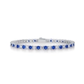 Tennis bracelet in 925 silver featuring alternating round blue and white gemstones - 925 Silver / Lab-Grown Sapphire Bracelet (BR021537)