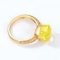 S925 silver cocktail ring with large faceted yellow gemstone and pavé accents - US6# / Citrine