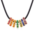 Colgante arcoíris con siete cristales de colores en un collar de cordón negro trenzado - Plata 925 / Círculos Arcoíris Chapados en Oro 10K