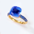 Luxurious S925 sterling silver gold-plated ring featuring a large square blue sapphire - US6# / Synthetic Blue Crystal