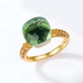 Elegant gold-plated S925 silver ring with cushion-cut green gemstone and yellow side stones - US6# / Synthetic Green Amethyst