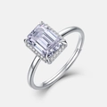 Klassischer Moissanit-Ring im Smaragdschliff aus S925 Silber mit Halo-Fassung Design - Offen US6# / Dickes Silber Weißgold