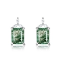 Pendientes de ágata musgosa cuadrada con detalles blancos en montura de plata pulida - Chapado en Oro Blanco Grueso (Piedra Cuadrada 7*9mm) / Plata 925