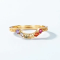 Luxuriöser goldener V-Ring mit einem lebhaften Regenbogen aus sechs bunten Edelsteinen - Einstellbar Offen / 10K Gold + Elektrophoretischer Lack