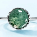Anello elegante in argento S925 con agata muschiata naturale tonda e venature verdi - Regolabile US 7 / Oro Bianco Argento Spesso