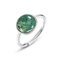 Minimalist S925 silver open ring featuring a round green amber stone with gold plating - Adjustable Open / Green Moss Agate