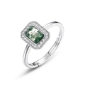 Square green moss agate ring with S925 silver halo setting and adjustable open band - Adjustable Open / Green Moss