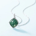 Luxurious S925 silver necklace featuring a square moss agate pendant with natural green textures - Thick Silver White Gold (With Chain) / 925 Silver