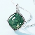S925 silver necklace with green moss agate sugarloaf pendant in a vintage milgrain frame - Pendant Only (Without Chain) / 925 Silver