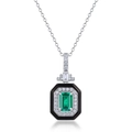 Zilveren S925 ketting met smaragdgroene edelsteen en zwart geëmailleerde rand - 925 zilver / Laboratorium Smaragd (Octogoon 5*7mm) Met Ketting