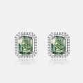Orecchini a perno in agata muschiata rettangolare con halo di diamanti e argento S925 - Argento 925 / Oro Bianco Argento Spesso