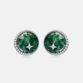 Pendientes de plata con ágata musgo, piedra redonda verde y estrella brillante central - Plata 925 / Plateado